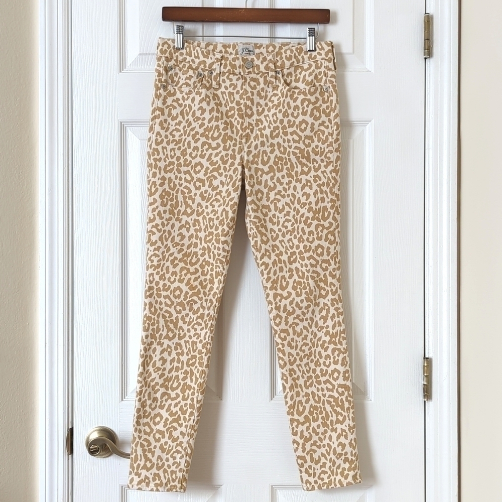 J. Crew Leopard Print 10" High Rise Toothpick Cropped Skinny Jeans Tan Cream 29